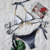 Women's Bikini Sexy Strap Gradient Print Luxury Crystal Diamond Bikini Shell Swimsuit