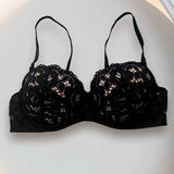 Women’s Push Up Lace Bra Comfort Padded Underwire Bra Lift Up Bras Black Super Push Up Bralette
