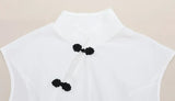 Fashion Women Short Sleeve Tops Tees Button Hollow Out Solid Slim Sheath Elegant Office Top Casual Cheongsam Inspired T-Shirt