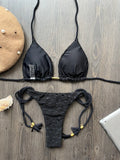 New Red Special Fabric Bikini Set Sexy Women's Hollow Fabric Split Swimsuit Summer Beach Bikini