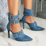 2026 Spring Fashion New Sexy Nightclub Party Pointed Toe Metal Buckle Decorated High Heel Shoes Women's Shoes Size 34-48