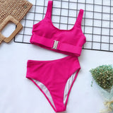 4 Colors Bikini Women Solid High Waist Swimwear Swimsuit Buckle Design Female Beach Bikinis Set Bathing Suit Bikini Taille Haute
