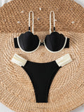 Sexy Coffee Contrast Ruffles Thong Bikini Set Women Hollow Out Push Up Underwire Bra Swimwear 2026 Summer Bathing Suit Swimsuit