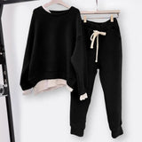 2 Pcs/Set Women Sweatshirt Pants Set Fake Two-piece Crew Neck Loose Elastic Waist Drawstring Casual Women Autumn Tracksuit