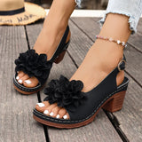 Summer Flower Decor Thick Heeled Sandals Women Plus Size 43 Lightweight High Heel Sandals Woman Back Strap Peep Toe Sandles 2026