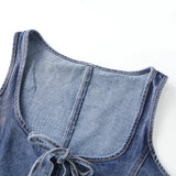 2026 New Women’s Denim Street 2 Piece Sets Sleeveless Tie-up Front Tops Vest and Mini Skirt Outfits Fashion Clubwear