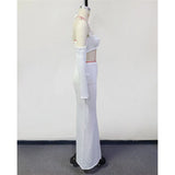 Sexy Knitted Sling Long Skirts Woman's Set Casual Slim Solid Lace Up Tube Tops Slit Skirt Sets Female Summer Beach Dress V6187