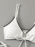 sexy white black patchwork bikinis two pieces wave pattern tie thong bathing suit bikini swimsuit Swimwear Biquini tankini