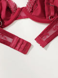 Red High-Quality Lace Bra Sexy Steel Ring Lifted Semi-Transparent Women's Underwear Lingerie for Enhanced Femininity
