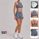 Women's Nude Yoga Sets Sports Cross Beauty Back Bra Hip-lifting Slim Fit Shorts Suits Running Fitness Workout Gym Sets
