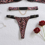2025 Metal Chain Sexy Wild Leopard Pattern Hollow Cross Heavy Craftsmanship Body Shaping Sexy Underwear Five Piece Set