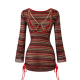 S - XL Striped Long Sleeve Cover Up Bikini Female Swimsuit Women Swimwear Bather Bathing Suit Swim Three-pieces Bikini set K8128
