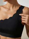 Summer Solid Color One Shoulder Strap Women Bra Thin Cup Wireless Push Up Bralette Comfort No Lining Daily Wear