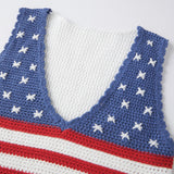 Women Knit 2 Piece Sets for Independence Day Sleeveless V Neck Tank Tops and High Waist Shorts Sets Summer