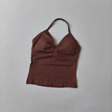 Women's Backless Yoga Sports Vest Neck Hanging Sexy Fitness Pilates Tight Long Top Gathered Sports Bra for Yoga