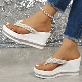 Fashion String Bead Wedges Slippers Women 2026 Summer Chunky Platform Beach Flip Flops Woman Clip Toe High Heeled Sandals 35-43