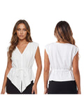 Fashion Women Sleeveless Blouse Waist Tie-ups V Neck Loose Fit Irregular Tops Club Party Street Shirts Summer Solid Color