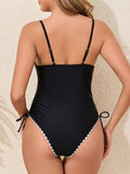 2026 Strappy Swimsuit One Piece Drawstring V-neck Swimwear Women Sexy Black Bathers Bathing Swimming Swim Suit Female Beachwear