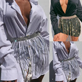 Fringe Bright Rhinestone Chain Skirt Women's High Waist Tassel Waist Chain Belt Stage Performance Carnival Party Night Clubwear