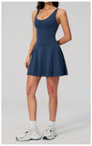Bodycon Tennis Dress with Shorts Pocket Women Speed Dry Sleeveless V Neck One Piece Sport Outfit Short Dress Fitness Yoga Set