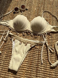 Shell Scalloped Wrinkled Underwired Bra Cup Bikini Female Swimsuit Women Swimwear Two-pieces Bikini Set Push Up Bathing Suit