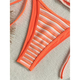 Striped Halter Tankini V Neck Bikini Women Swimwear Female Swimsuit Two-Pieces Bikini Set Padded Bather Bathing Suit Swim V8385