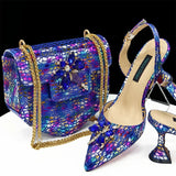 Doershow New Arrival African Wedding Shoes and Bag Set gold Color Italian Shoes with Matching Bags Nigerian lady party  1-12