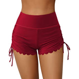 Women Swim Shorts High Waist Drawstring Wavy Hem Bathing Suits Surfing Bottoms 2024 Summer Beach Shorts Swimwear