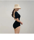 New Korea Sexy Mesh Cut Hollow Out High Waist Swimsuit Lady Monokini One Piece Swimwear Women Swim Bath Suit
