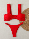 Strappy Bandeau Thong Bikinis 2026 Women Sexy Swimsuit Solid Brazilian Swimwear Female Bathers Bathing Swimming Swim Suit
