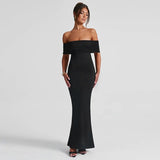 Temperament Slim Strapless Long Dress Women Solid Color Sexy Off-shoulder Backless Package Hip Sleeveless Club Party Dresses
