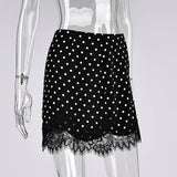 FDYOUI 2026 Woman Clothes Lace Patchwork Polka Dot Skirts Female Sexy Tight Short Skirt Black Party Night Club Dress Streetwear