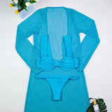 3 Pieces Women's Sexy Bikini Set 2025 New Swimwear Long Dress Cover up Female Beachwear Bathing Suit Summer Swimming Outfit