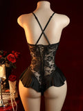 Libertinage Bandage Sexy Lingerie Women Lace Hollow Bodysuit Erotic Pajamas Teddy Babydoll Dress Open Crotch Porn Underwear Set
