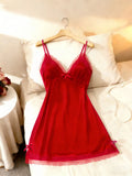 Women Lace Trim Camisole Nightgown V Neck Sleeveless Sleep Dress Soft Solid Color Sleepwear Loungewear Valentine Gift