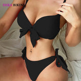 DEKA Sexy Solid Push Up Bikini Set Front Bow Knot Swimsuit Women Sexy Halter Two Piece Beachwear Bathing Suit Swimwear Biquini