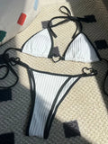Sexy Ribbed Heart Shaped Halter Micro Bikini 2025 Women Swimsuit Female Swimwear Two Pieces Bikini Set Bathing Suit Swim Lady