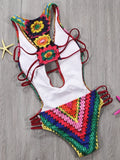 Sexy Printed V Neck Monokini Cross Backless Women Swimwear One Piece Swimsuit Female High Cut Bathing Suit Swim Beach Wear Lady