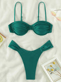 Sexy Wrinkled Underwired Brazilian Bikini Female Swimsuit Women Swimwear Two-pieces Bikini Set Triangle Bathing Suit Swim Lady