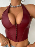 Shaping Top Shaping Solid Color Halter Fishbone Front Buckle Bra Sexy Hot Girl PU Leather Neck Hook Buckle Vest Pure Desire RFJR