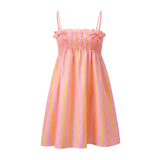 Women's Spaghetti Strap Mini Dress Striped Print Bow Sleeveless Babydoll Dress Summer Bohemian Holiday Beach Flowy Dresses
