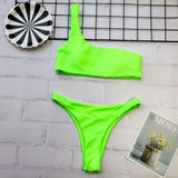 Bikini 2026 Sexy Swimwear Swimsuit Women Single Shoulder Fluorescent Green Bikinis Set Bathing Suit Beach Bikini Female Push Up