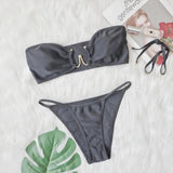 2026 Sexy Bikini Bandeau Women Black Swimwear Swimsuit Metal Decor Bikinis Set Bathing Suit Beach Bikini Female Push Up Biquinis