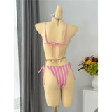 2026 New Striped Bikini Women Swimwear Female Swimsuit High Cut Leg Padded Bather Bathing Suit Swim Two-pieces Bikini set K8071