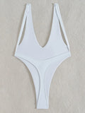 Sexy V Neck High Leg Cut One Piece Swimsuit Women Thong Swimwear Female Bather Monokini Backless Bathing Suit Swim Beachwear