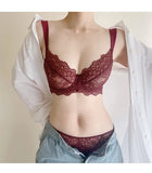 Modest French Lace Abaya Bra Set Women Sexy Deep V Full Coverage Big Bust Support Anti Sagging Comfort Summer Luxury Minimizer