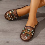 Womens Slippers Summer Mesh Breathable Shoes Flats Closed Toe Embroider Soft Bottom Chaussures