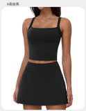 2 Piece Yoga Skirt Set Women Outdoor Neck Hanging Sports Vest High Waist Pleate A Line Skorts Fitness Suit Gym Workout Clothes