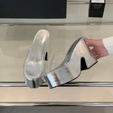 Summers Chunky Women Slippers Fashion Elegant PVC Transparent Platform Wedges Heel Slides Ladies Casual Outdoor Beach Sandalias