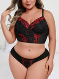 Plus Size Minimizer Lingerie Set, Sexy Side-smoothing Full Support Cami Bra & Panty